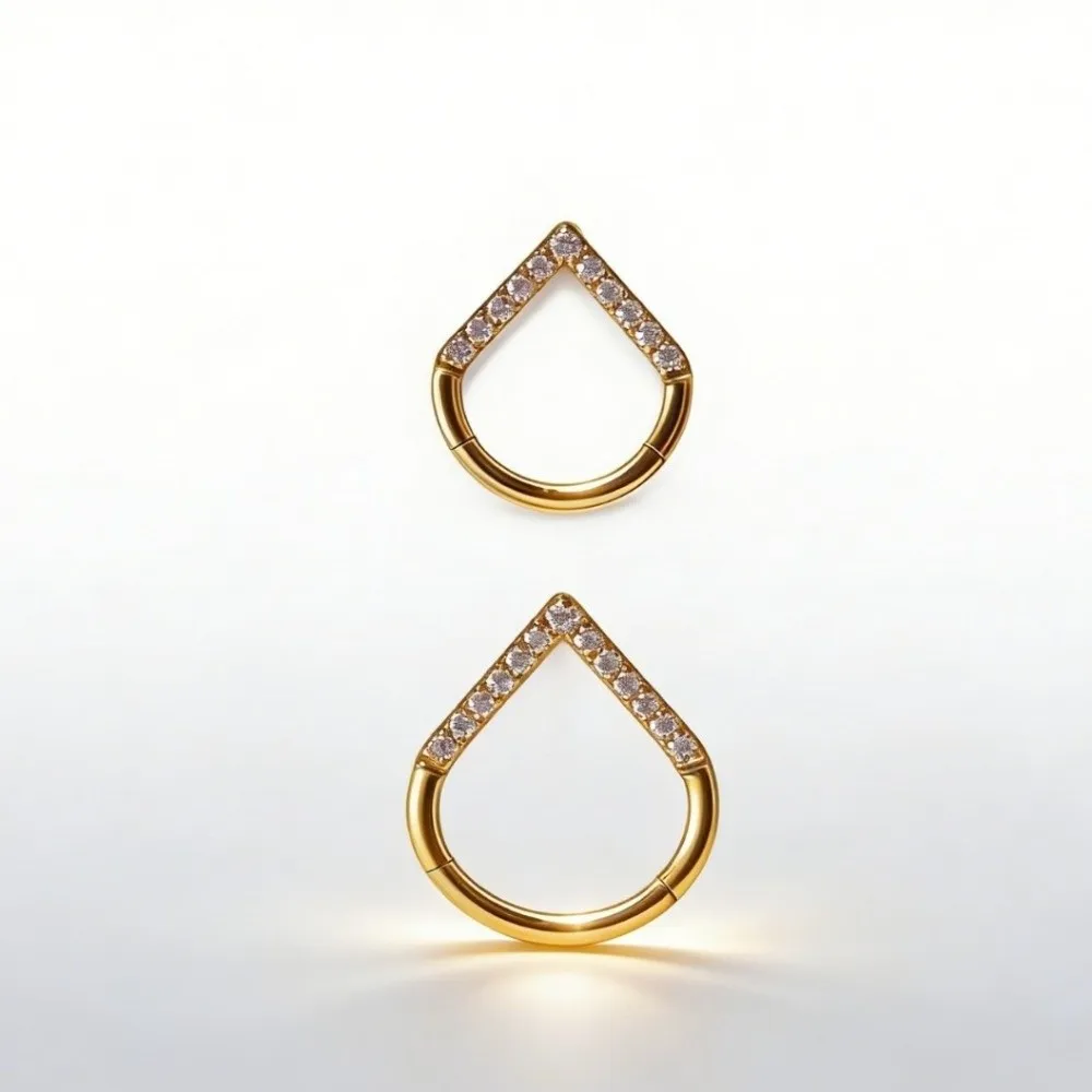 Piercing de Nariz de Acero Quirúrgico, Clicker de Septum, Forma de Lágrima, con Bisagras y Diamantes de Imitación, Anillo de Nariz, Joyería Corporal en Oro y Plata, Piercing de Hélice