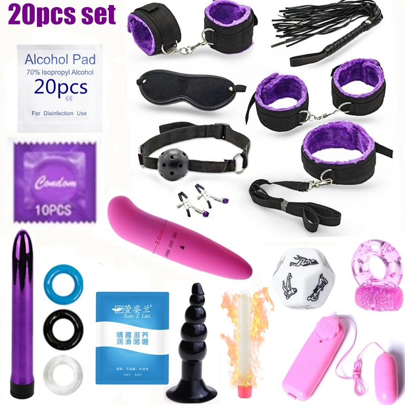 

BDSM Erotic Toy Set sexy toys Adult Games sex Bondage Restraint,Handcuffs Nipple Clamp Whip Collar sex toys for couples