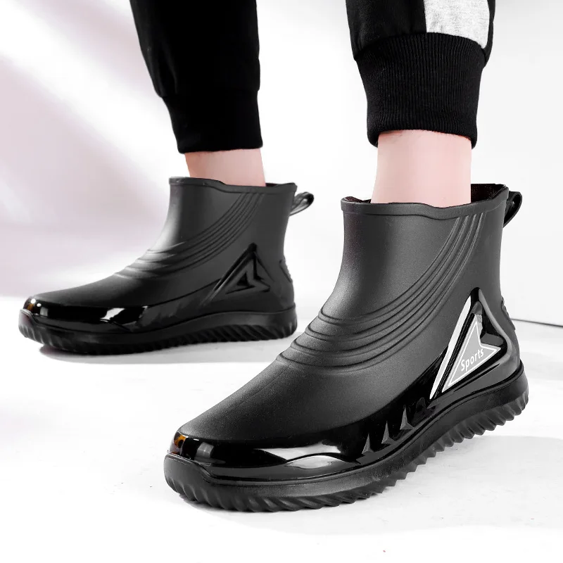 

Men's Short-tube Waterproof Rubber Shoes Trendy Outdoor Rain Boots Non-slip Wear-resistant Wading Shoes Rainy Protective Shoes