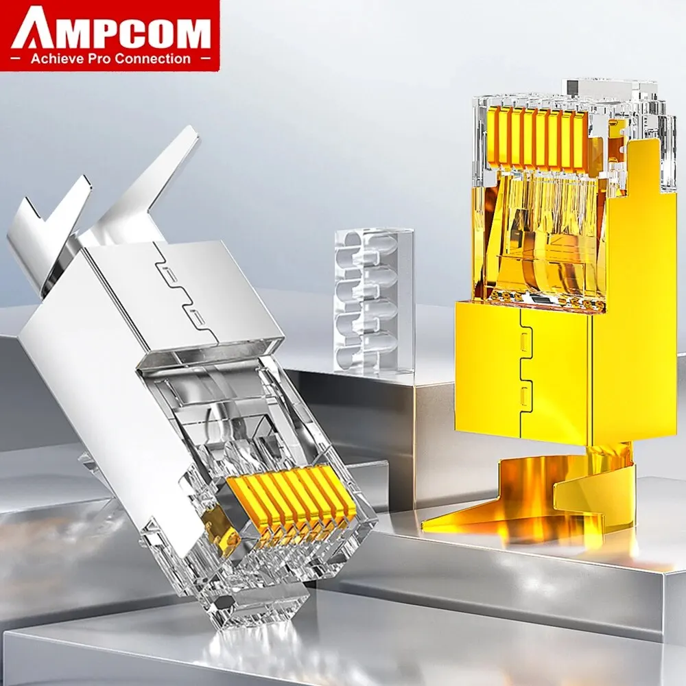 AMPCOM CAT7 RJ45 Connector Pass Through CAT6A RJ 45 Ethernet Plug for CAT 7 Solid Or Stranded Network Cable with 1.5mm Load Bar