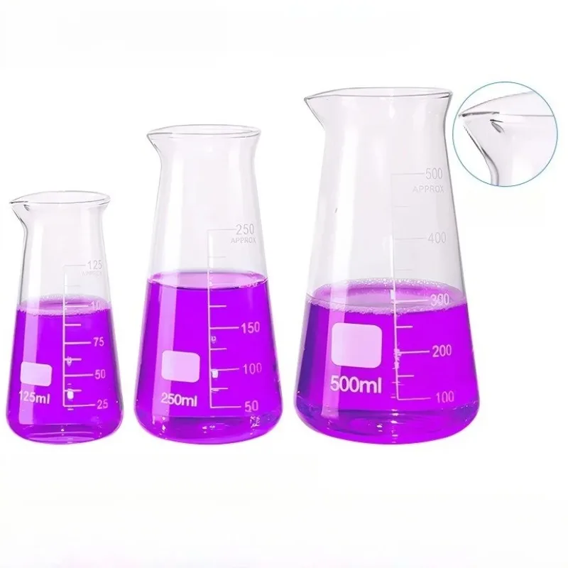 2PCS Glass Beaker Conical Erlenmeyer Flask 125/250/500ml Multiple Capacities Lab Measuring Glassware