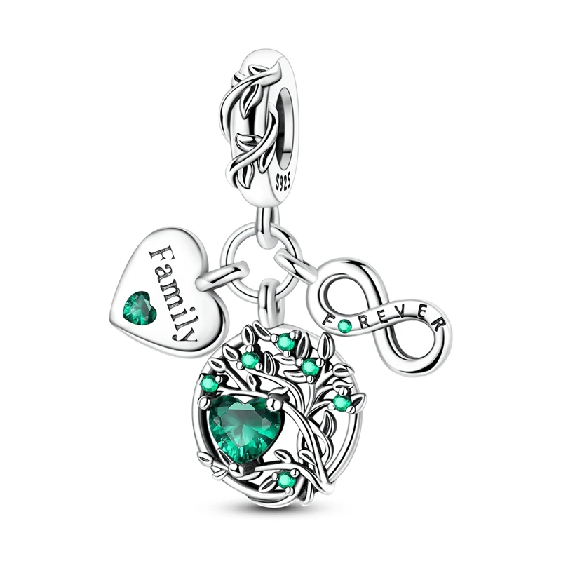 925 Sterling Silver Charms Bead CZ Zircon Eternal Love Family Tree Dangle Fit Original Bracelet DIY Women Jewelry Gift