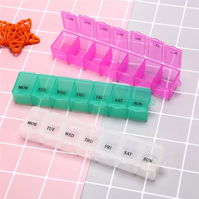 7 grids Pill Box Portable Exquisite one week  Plastic 7 Days Small Pill Medicine Storage Box Drug Separation medicines Box