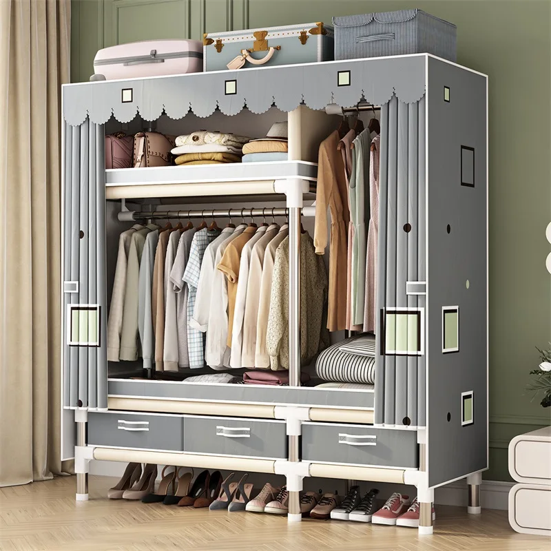 Wardrobe, bedroom, rental room, household, simple wardrobe with drawers, assembled, sturdy and durable, single person wardrobe