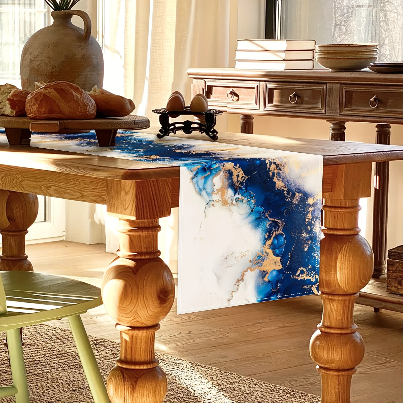 1pc Marble Table Runner White Clouds Ocean Marble Texture Table Runner Dresser Scarves, Rustic Dining Room Table Decor