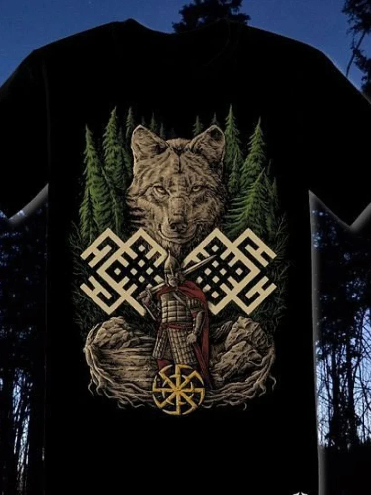 Slavic God Perun Statue Kolovrat Symbol Pagan 100% Cotton O-Neck Summer Short Sleeve Casual Mens T-shirt Size Oversized T Shirt