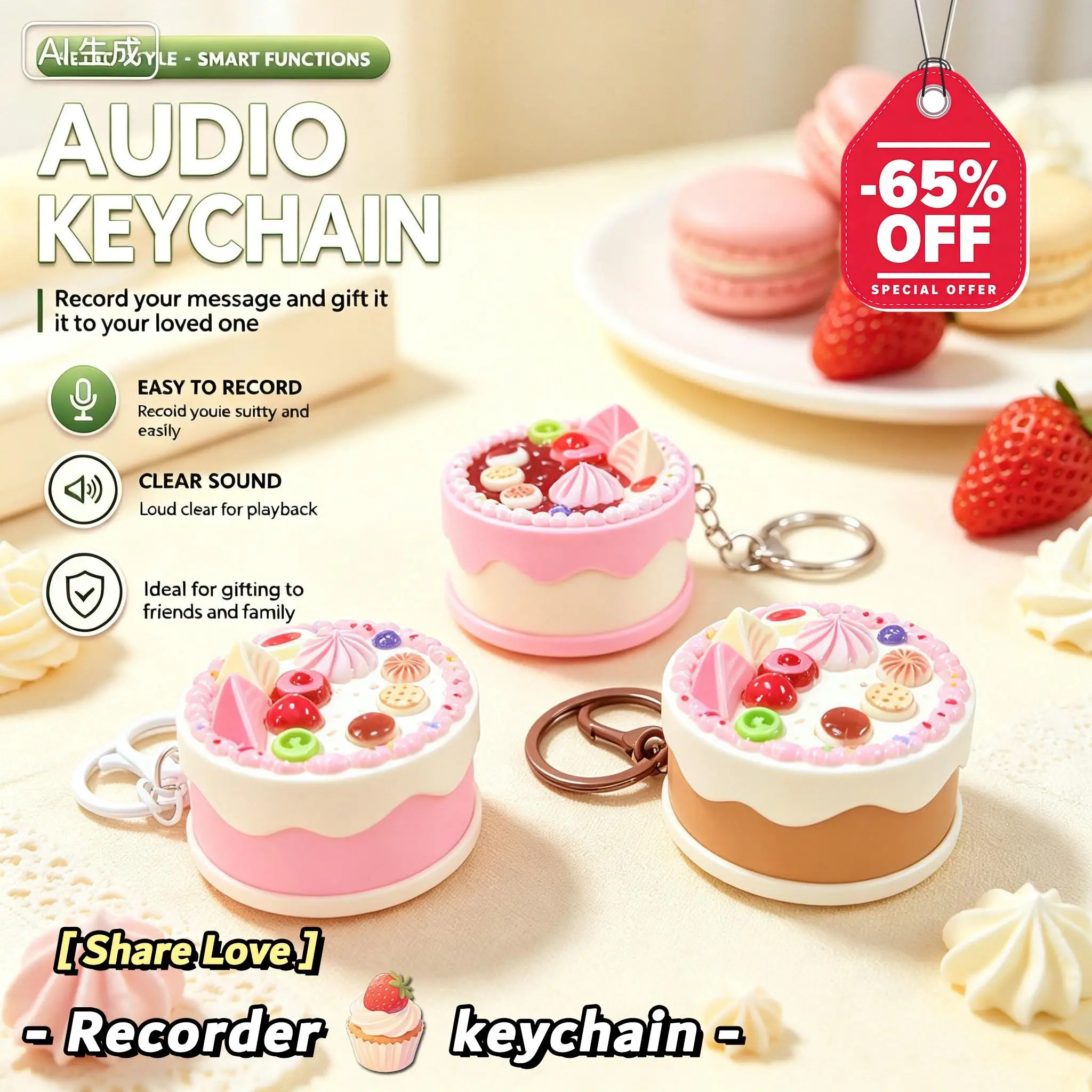 Happy Birthday Music Recording Keychain Cake Music Birthday Cake Keyring Christmas New Year Couple Gifts