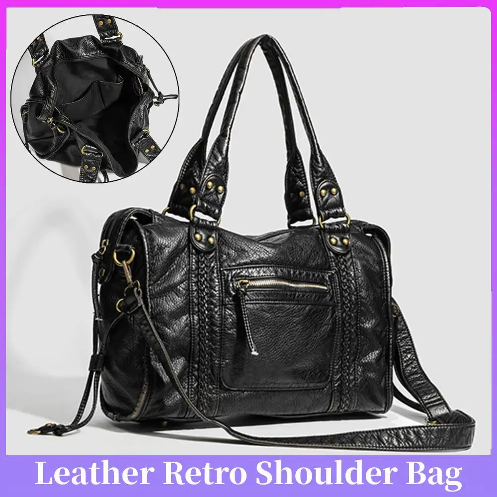 

Leather Retro Shoulder Bag for Women with Pockets Hobo Bags Shoulder Handbag Top Handle Bag for Daily Use