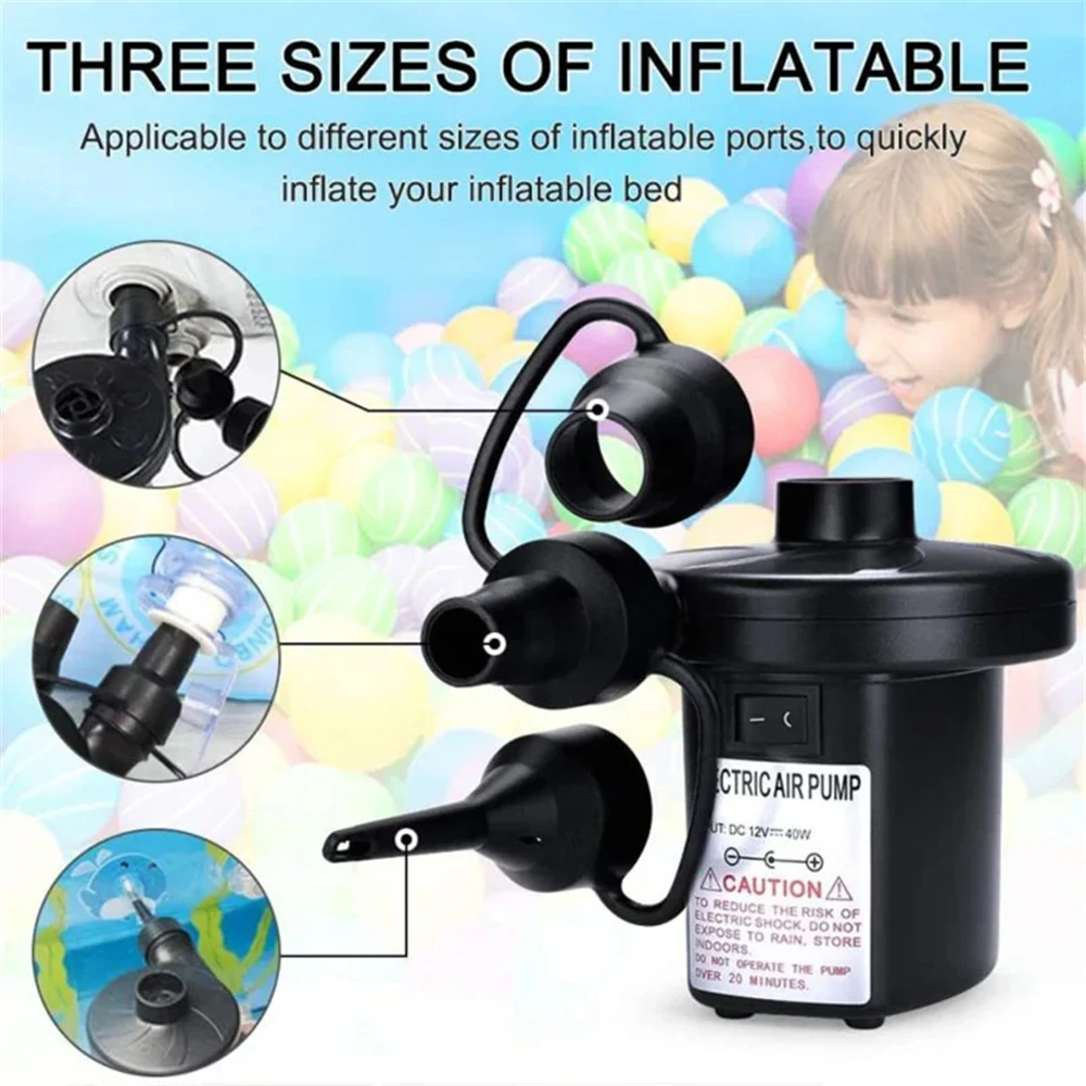 12V Electric Air Pump Potable Inflatable Pump Compressor For Mattress Swimming Pool Fast Air Filling Inflator Blower Nozzle
