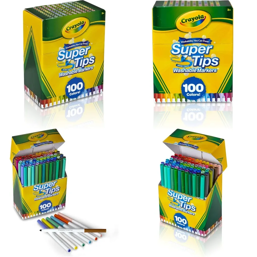 

Набор маркеров Crayola Super Tips, 100 карат, моющиеся маркеры с тонкими точками для творческих художественных проектов, идеально подходящие для взрослых и детей от 3 лет, идеально подходят