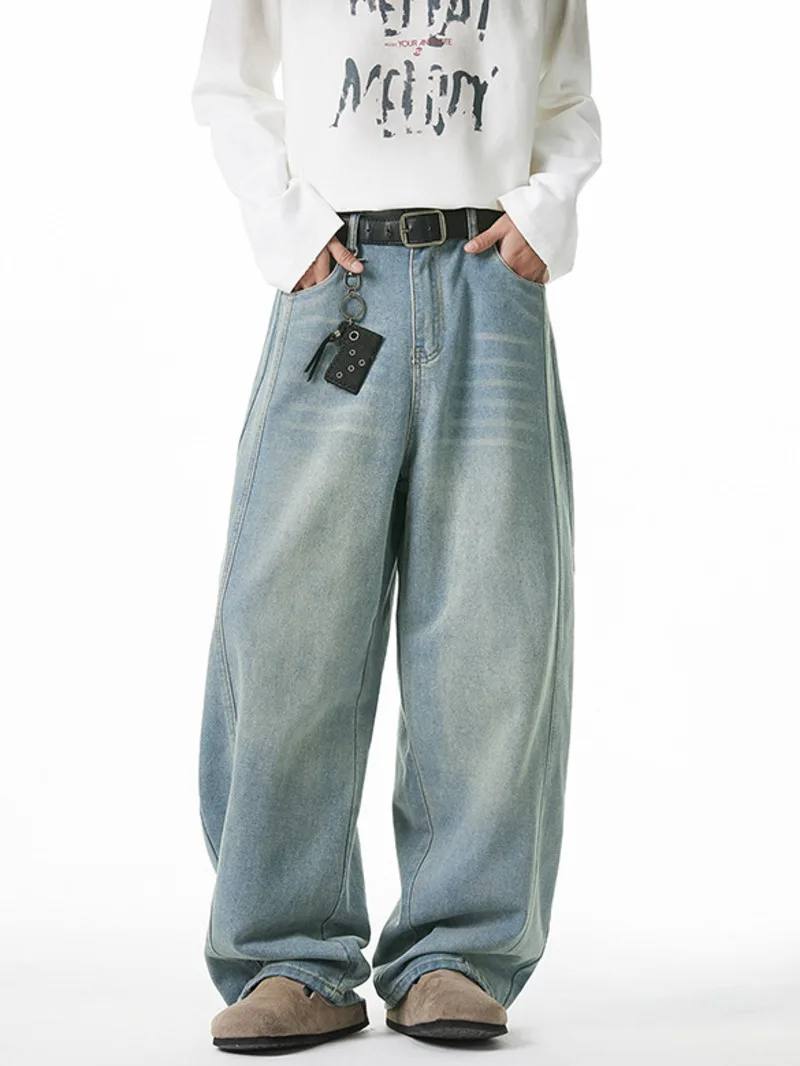 

Loose Fit Washed Jeans For Men Spring Summer New Side Split Design Pants American Casual And Free Style Long Pants Handsome DYB8