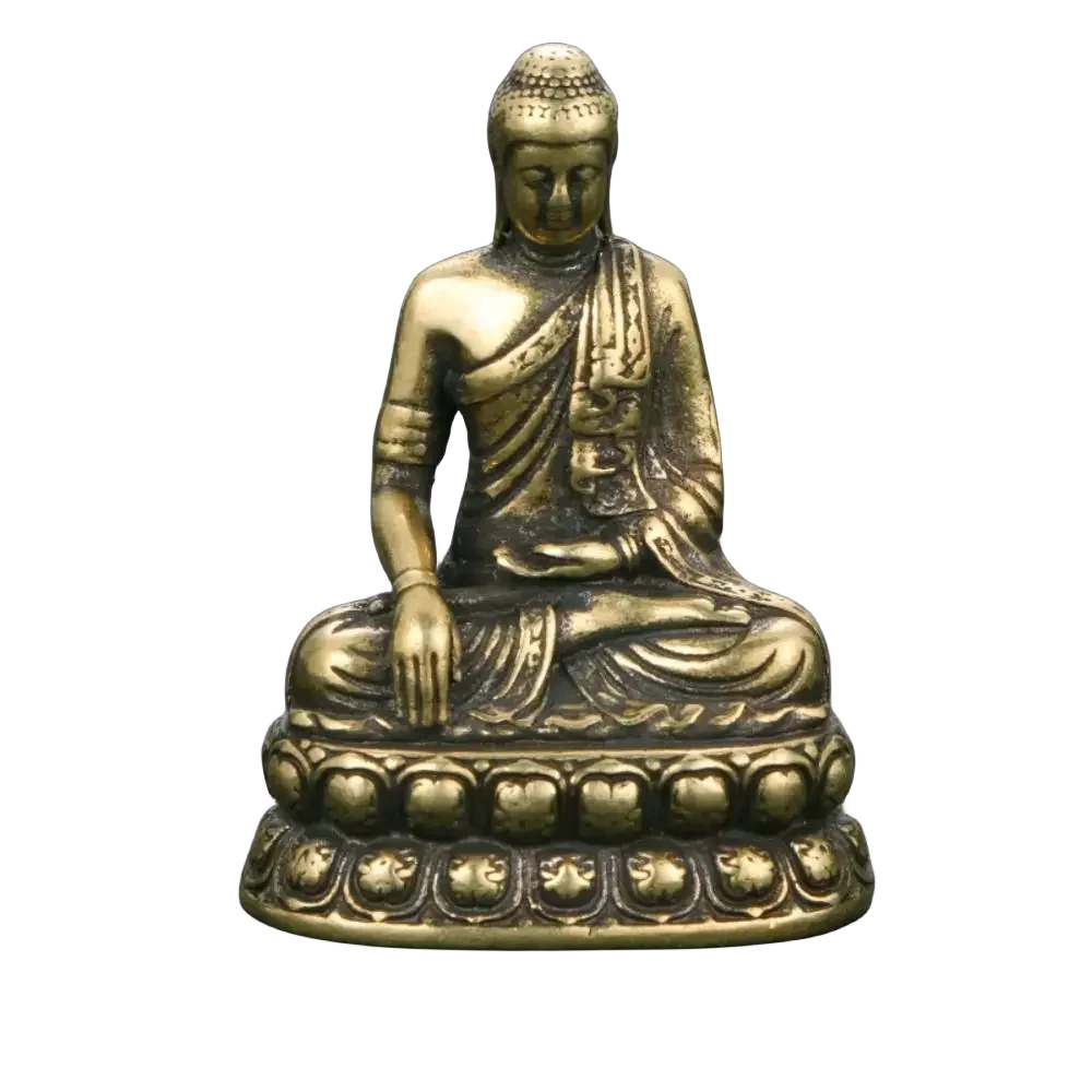 

Vintage Brass Sitting Buddha Figurine Small Sakyamuni Statue for Collection Journey Worship Antique Home Desktop Decor