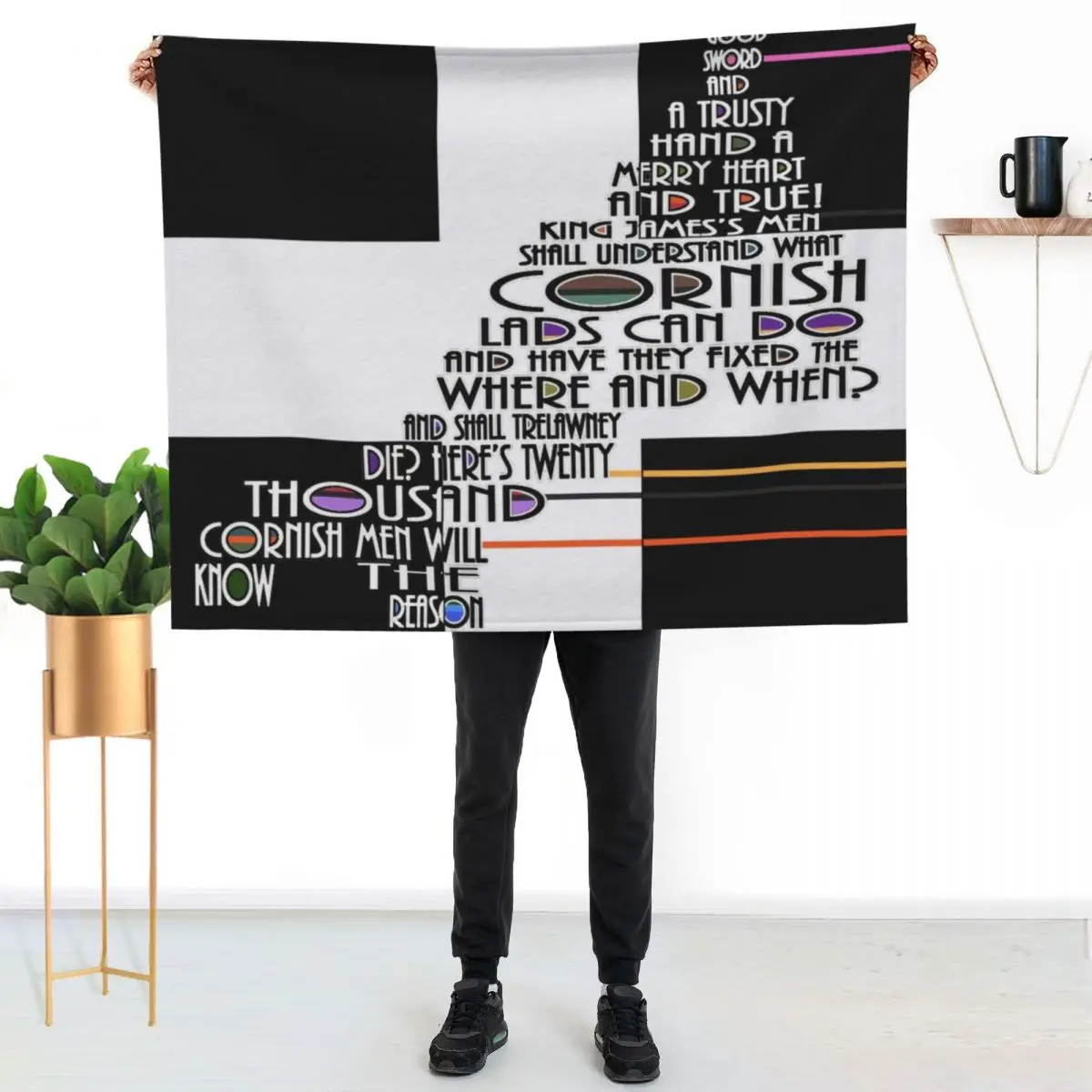 Map of Cornwall with Cornish Anthem - Trelawney Throw Blanket Cute Heavy Camping Multi-Purpose Plaid on the sofa Blankets