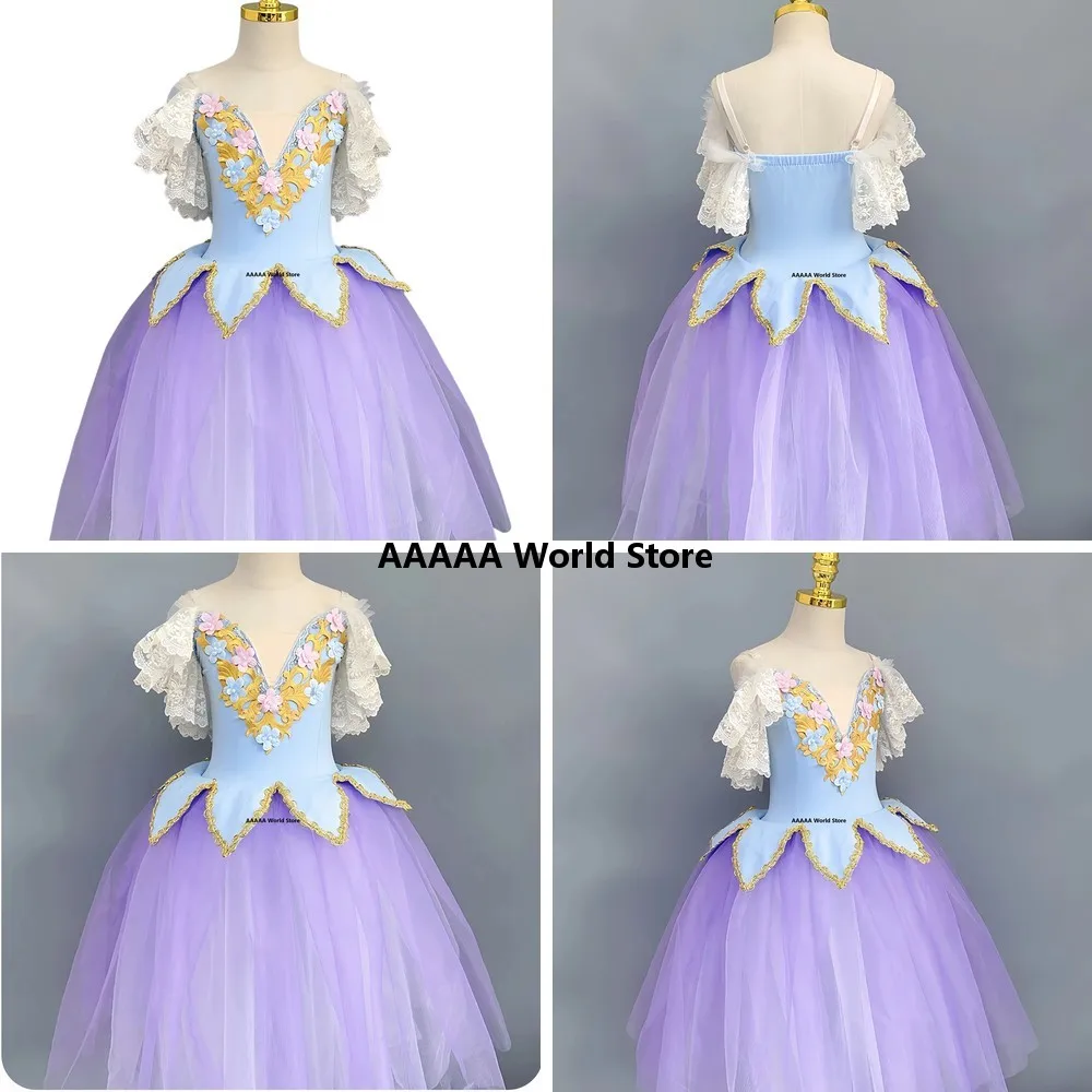 

Girls Ballet Dress Romantic Flower Ballerina Costume Long Swan Dance Performance Tutu for Kids