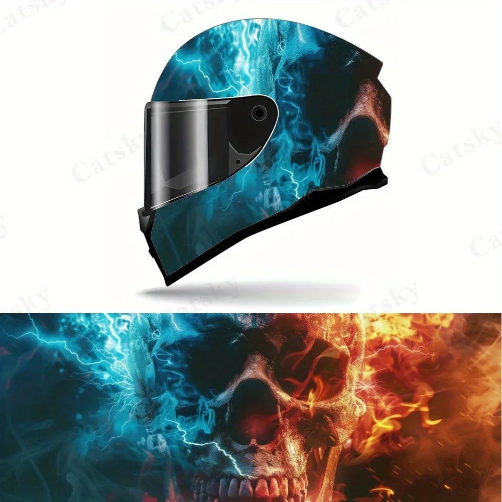 

Gothic Retro Two-color Flame Skull Motorcycle Helmet Vinyl Wraps Decal, Self-adhesive Waterproof Helmet Decoration, DIY Graffiti