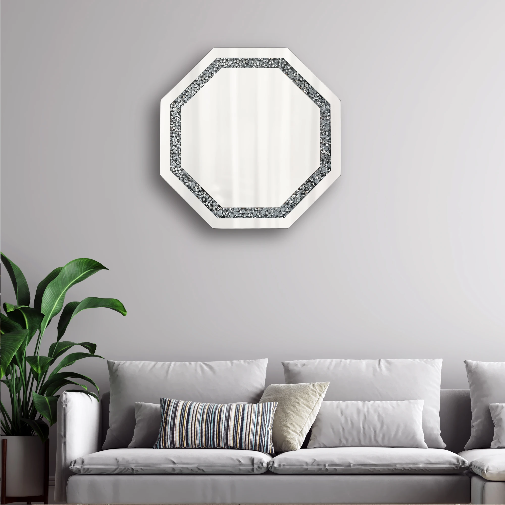 Wall Mounted Makeup Mirror 40cm X 40cm Irregular Design with Wooden Frame Window Decorative Bathroom Vanity Mirror view 2