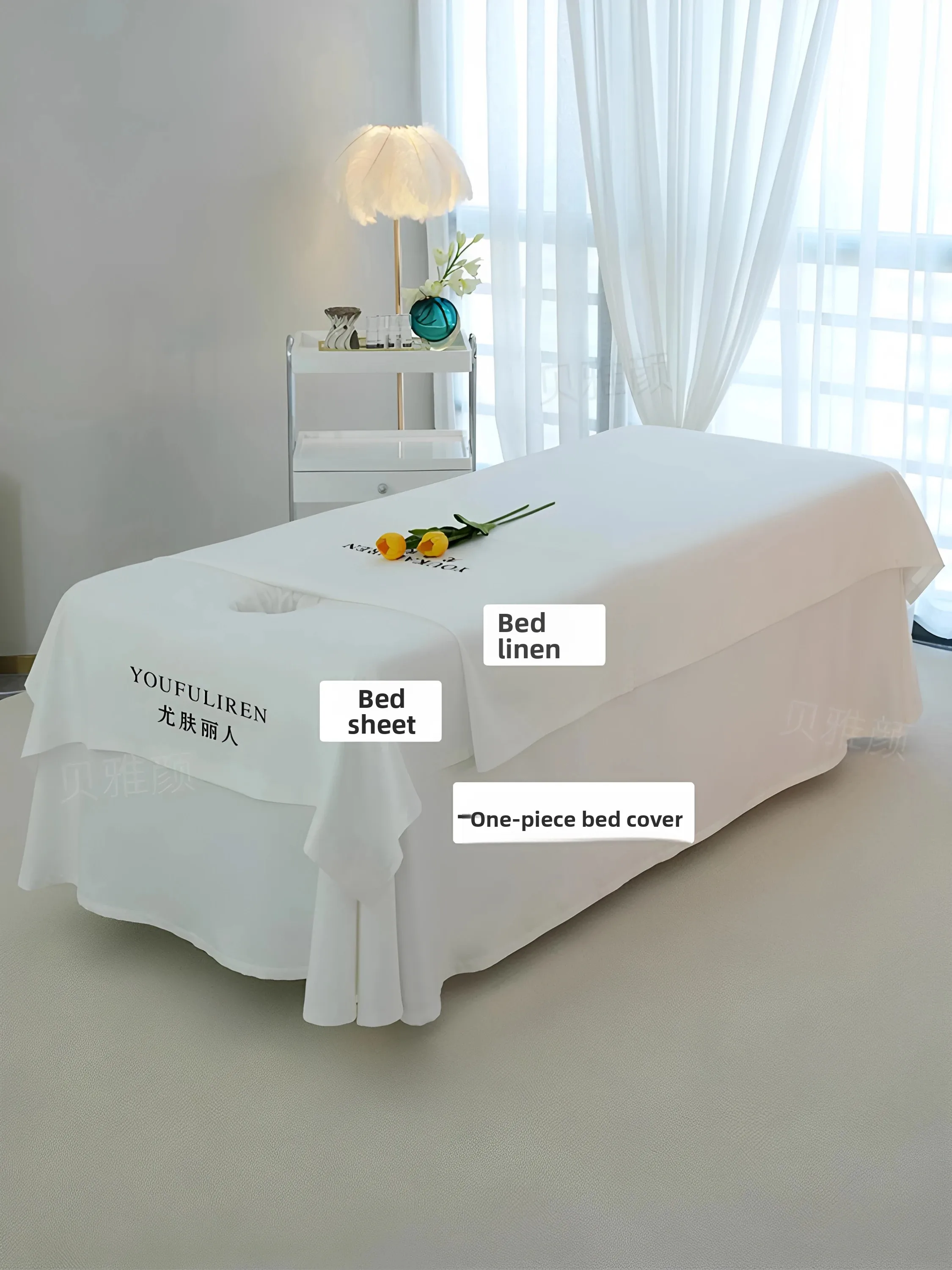 Easy Wash Beauty Salon Massage Bed Cover Single Piece Large Hole One-Piece Barrier Three-Piece Set Modern Simple Style Polyes...