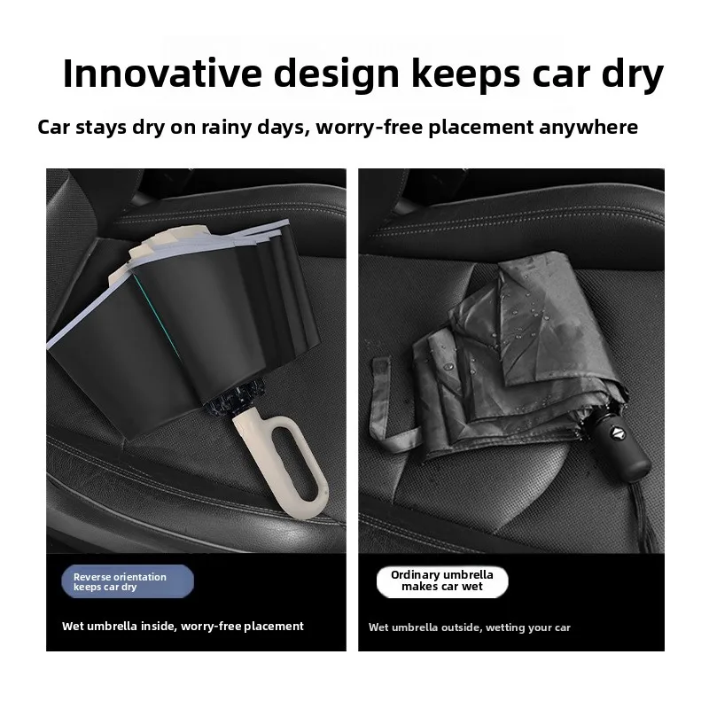 Automatic Ring Buckle Umbrella Men's Reversible Women's Large Size Thickened Sunshade Rainproof Three Fold Umbrella - view 4