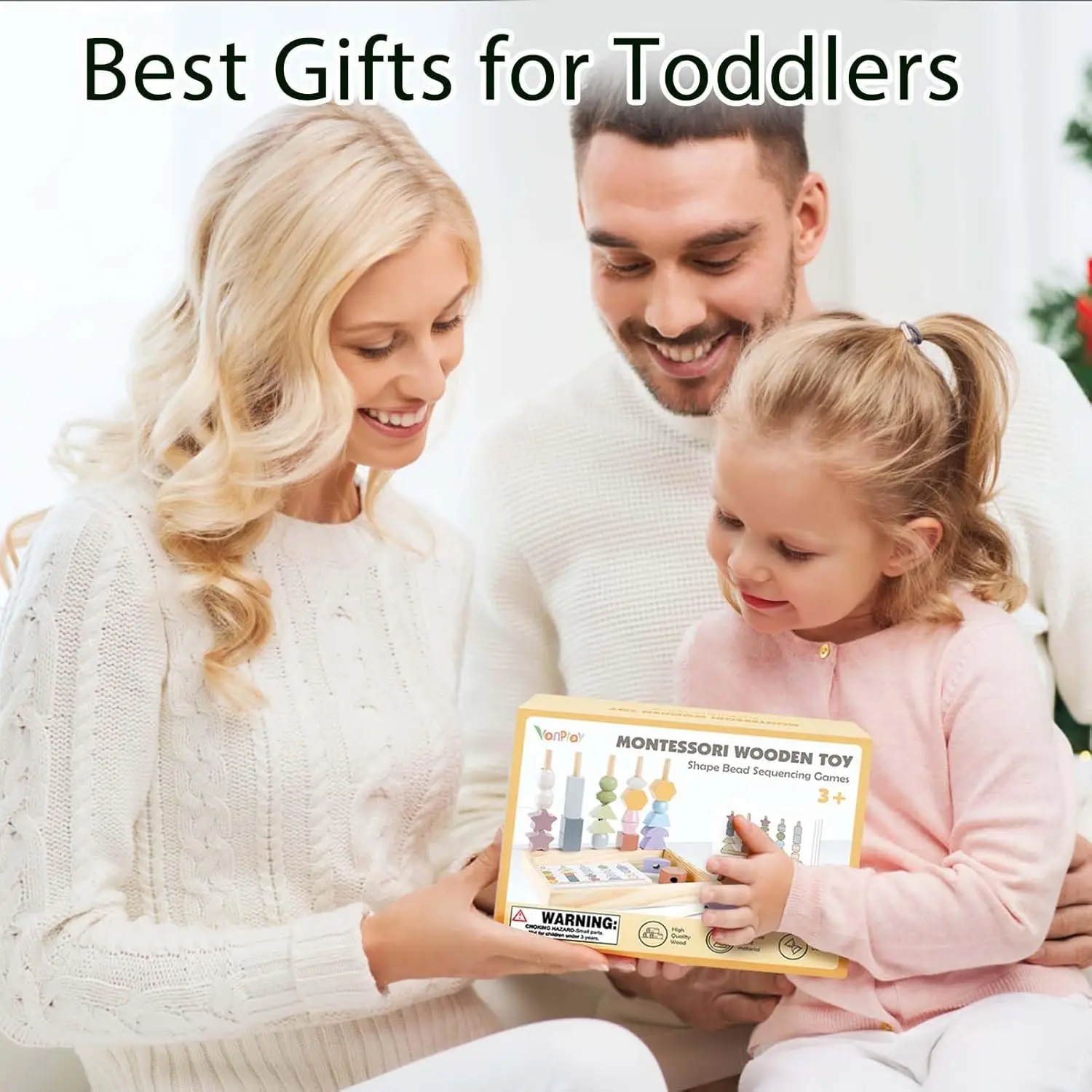 Montessori Toys for 3 Year Old - Wooden Lacing Beads & Stacking Blocks Toys for 3 4 5 Year Old Girl Boy Easter Birthday Gifts, P