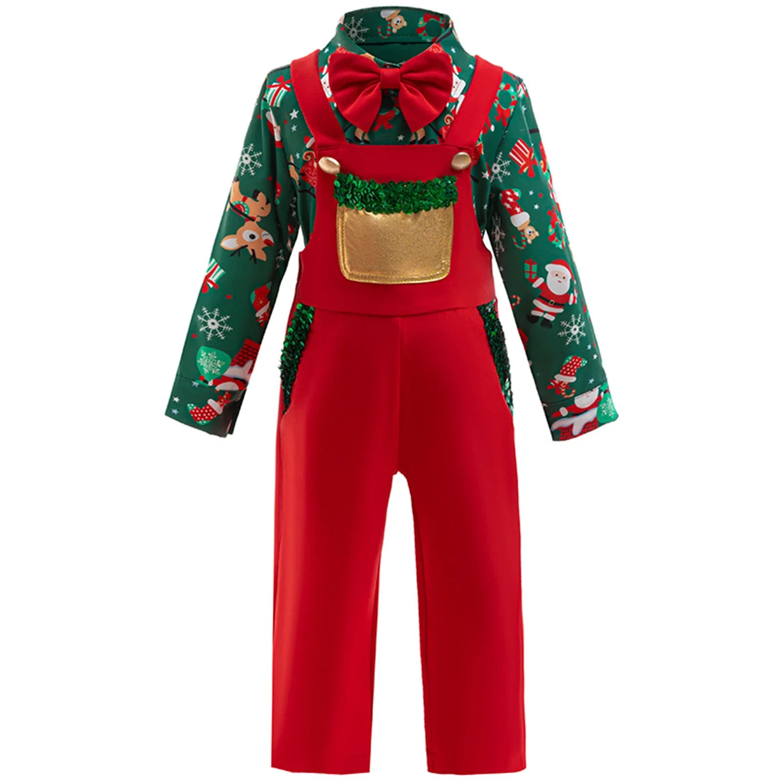 الأولاد عيد الميلاد الزي تأثيري حلي قميص شهم مع ربطة عنق حمراء مجموعة رسمية للأطفال الأطفال كرنفال السنة الجديدة عيد الهالوين