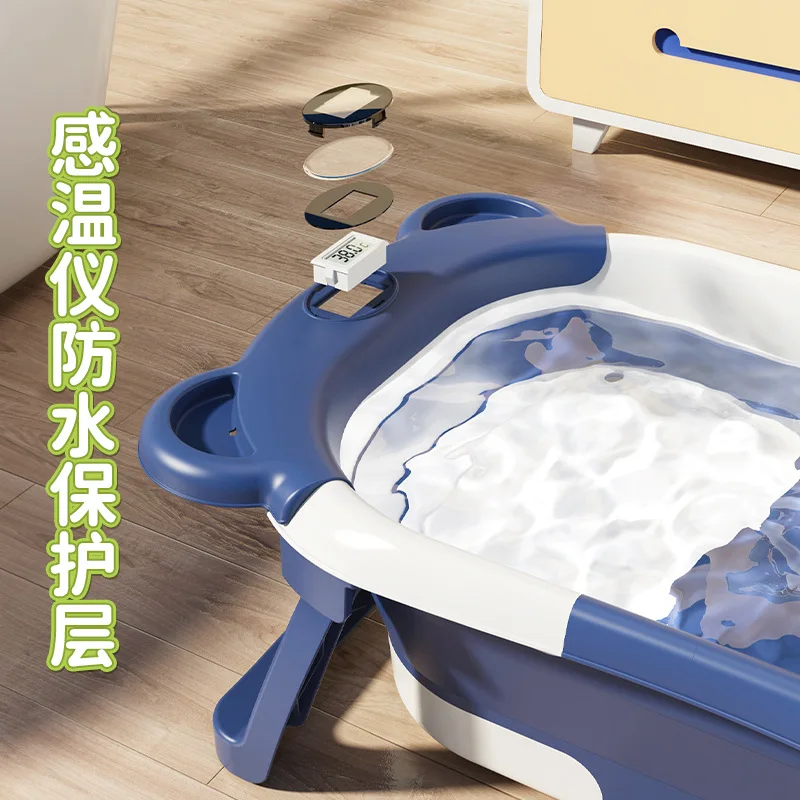 Real-time Temperature Silicone Baby Take A Bath Bathtub Non-Slip Foot Bath Bucket Folding Bathroom With Temperature Sensing