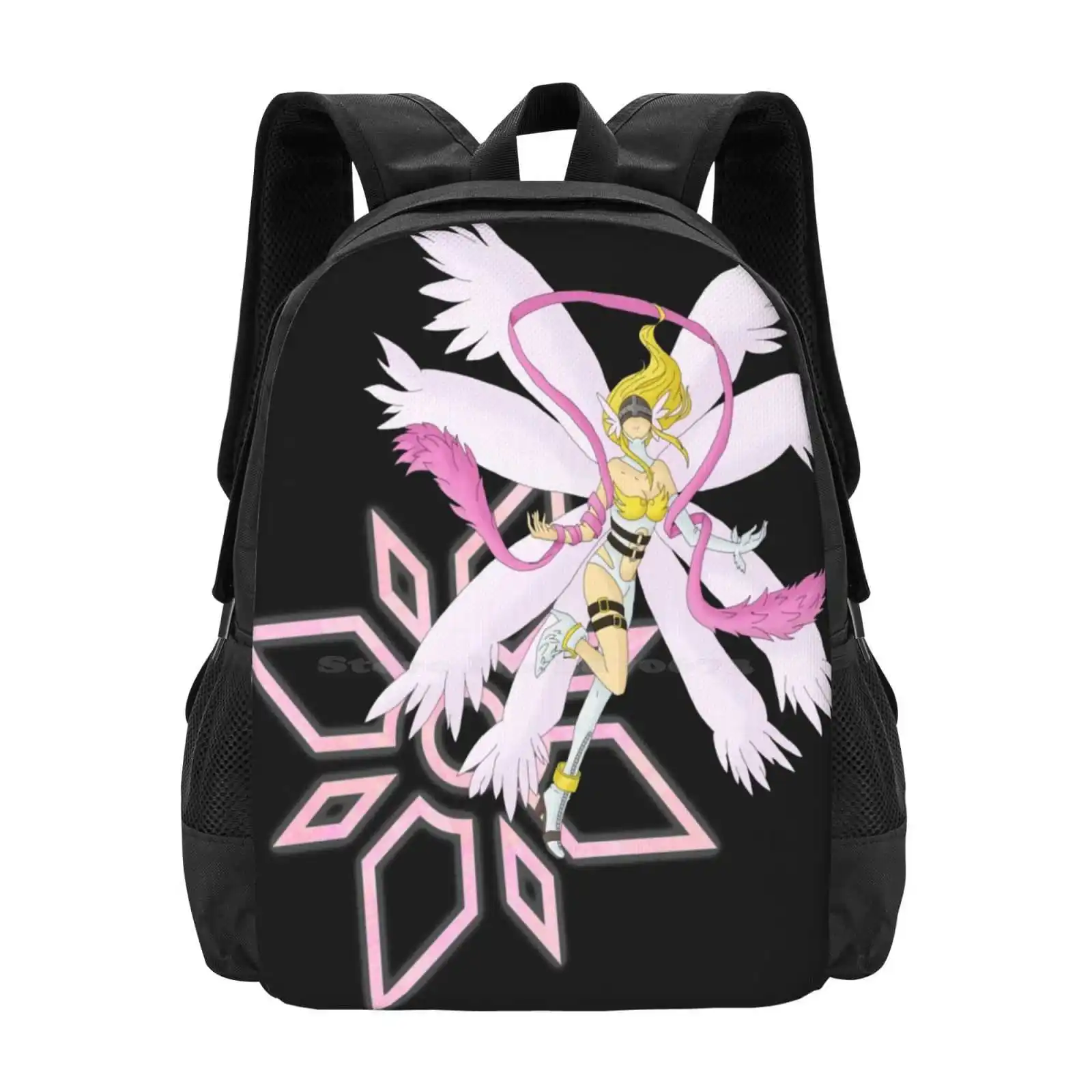 Crest Of Light Large Capacity School Backpack Laptop Bags Hikari Tai Angewomon Light Matt Tk Carri Agumon Gotomon Angemon Pink