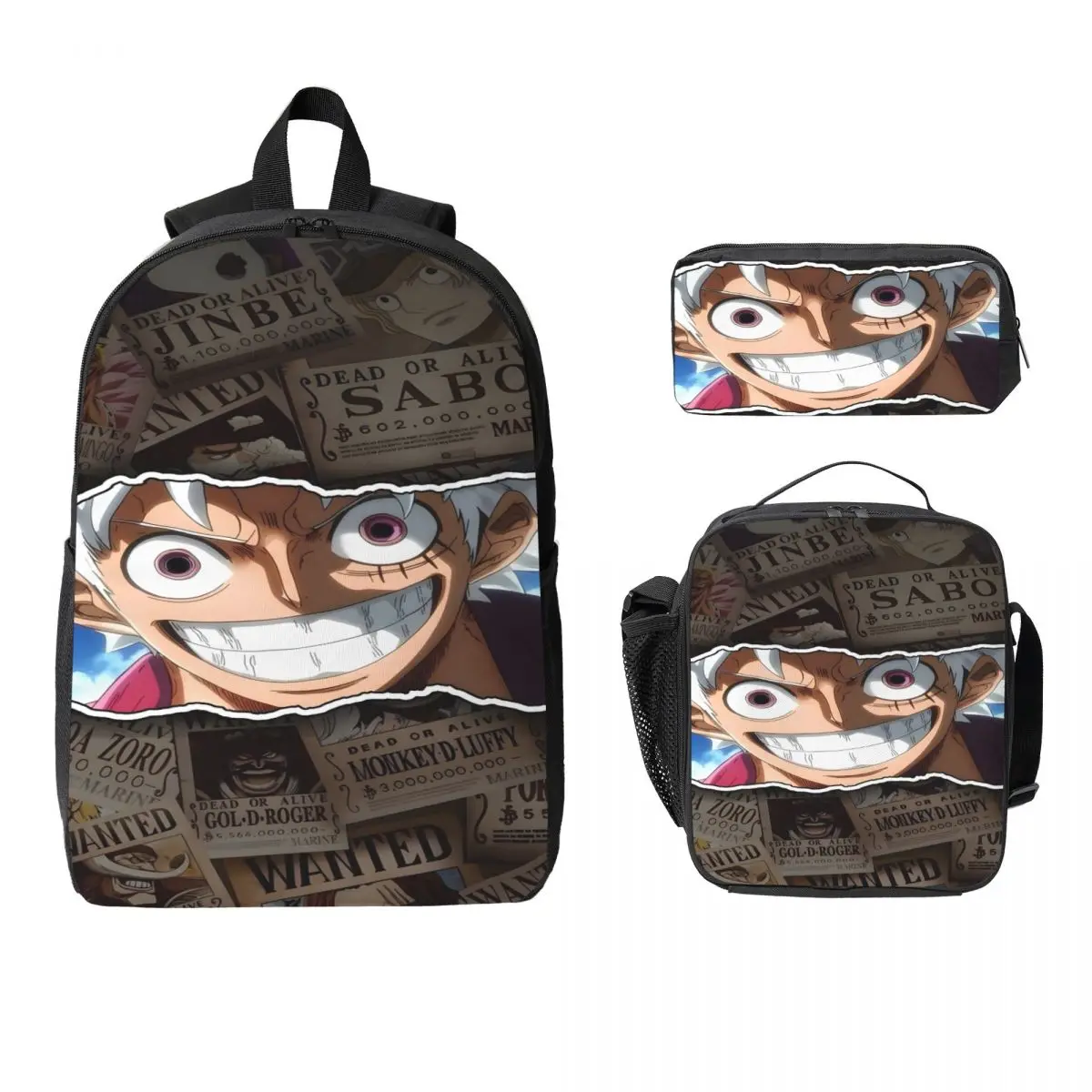 

3Pcs Luffys O-one-pieces Prints School bags Set for Kids Pen Bags Backpack Sets with Lunch Box For School Students Knapsack
