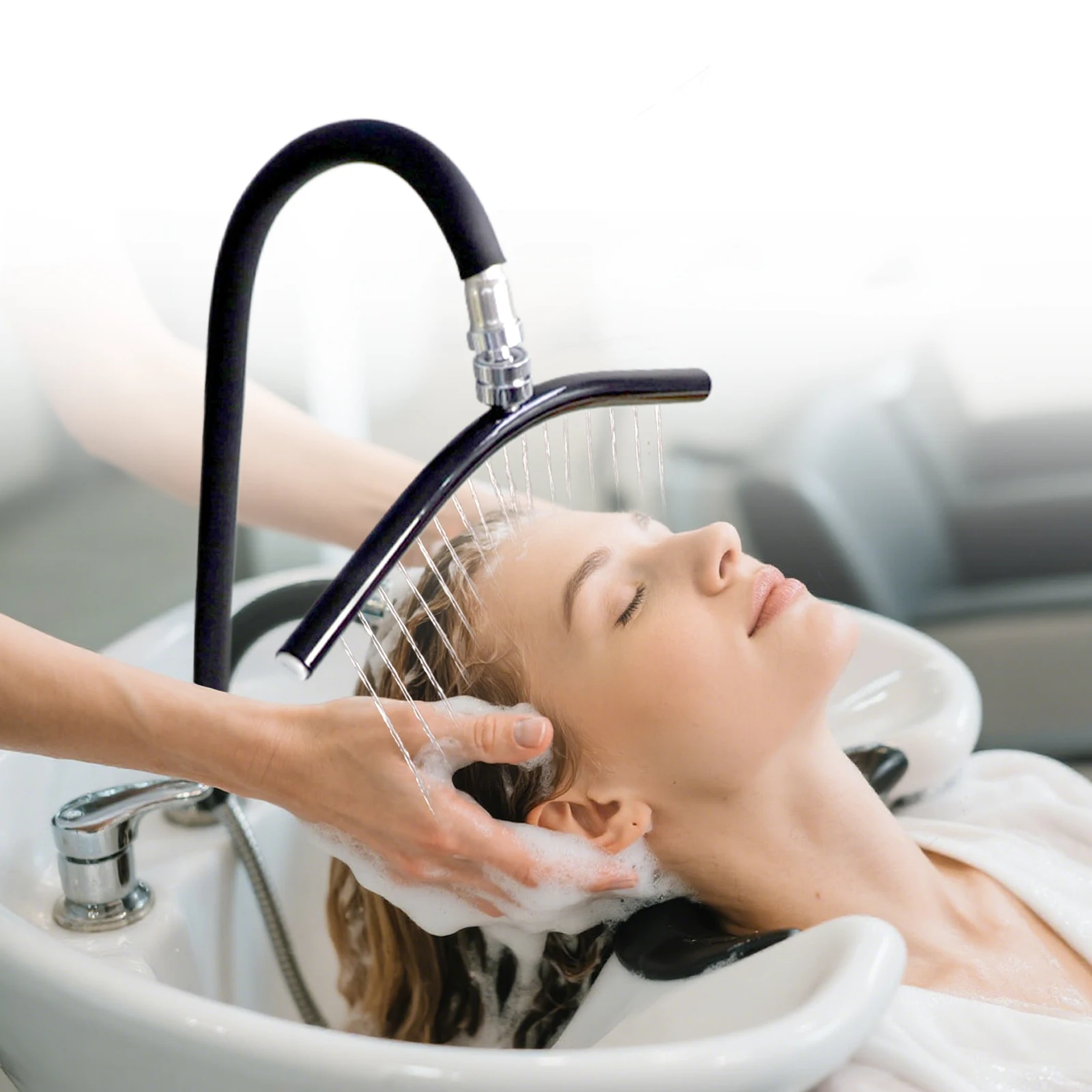 Flexibler Schwanenhals-Duschkopf für Salon-Shampoo-Becken, Wasserfall-Regenbrause für Friseursalon, Spa, Haarwaschbecken-Zubehör