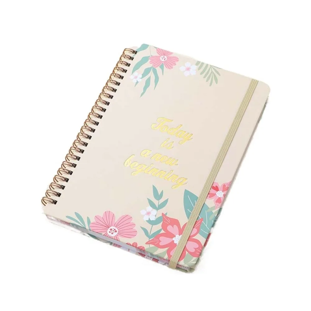

80 Sheets A5 English Notepad Floral Printing Time Management Coil Notebook To Do List Portable Schedule Planner Notepad