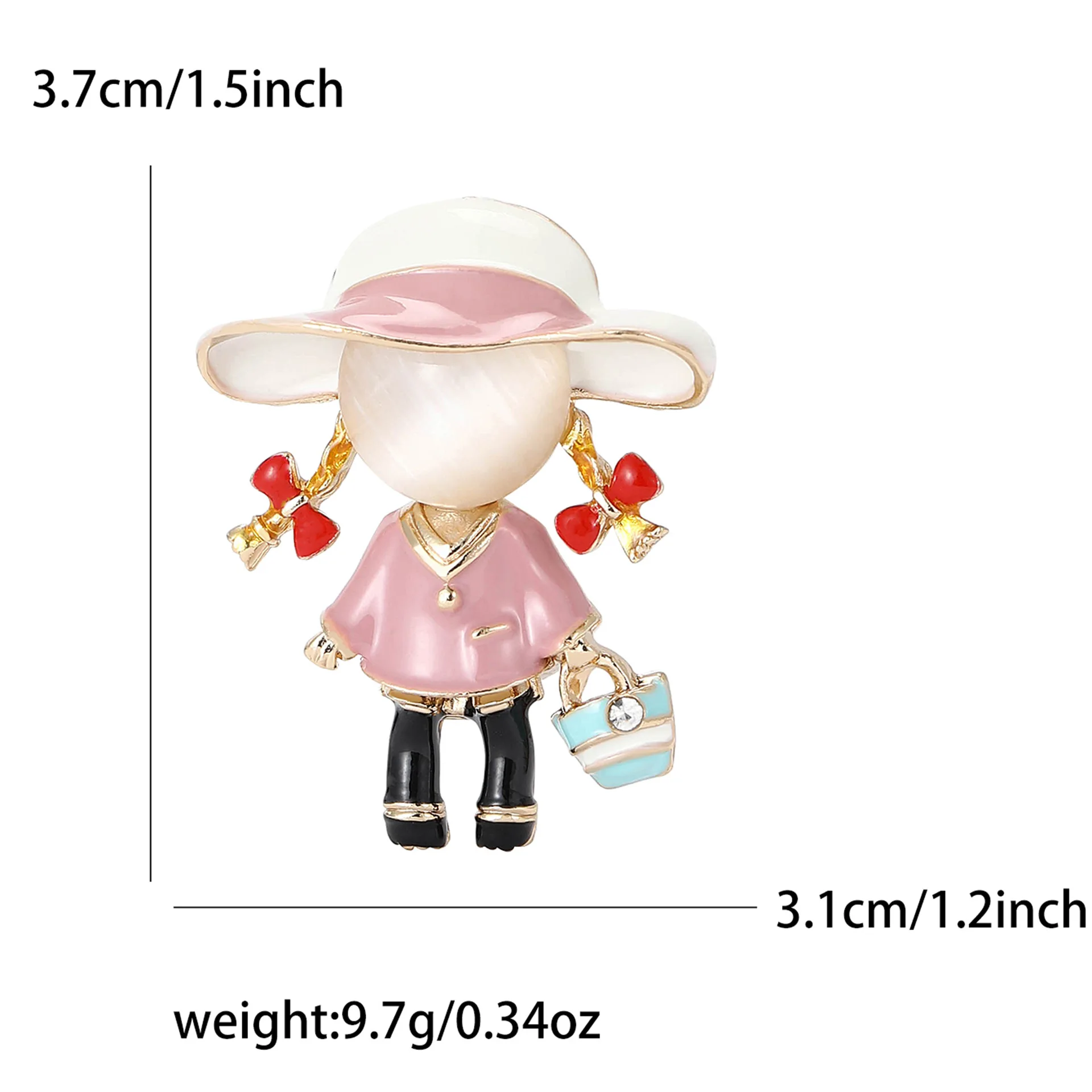 Kawaii Pink Enamel Girl Brooch Pin for Women and Kids
