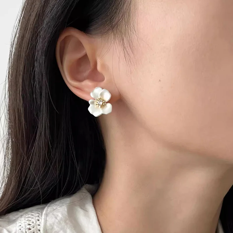 Foxanry الزركون قرط صغير زهري للنساء الفتيات بسيط كلاسيكي فرنسي موضة مزاجه الحلو زفاف العروس مجوهرات هدايا