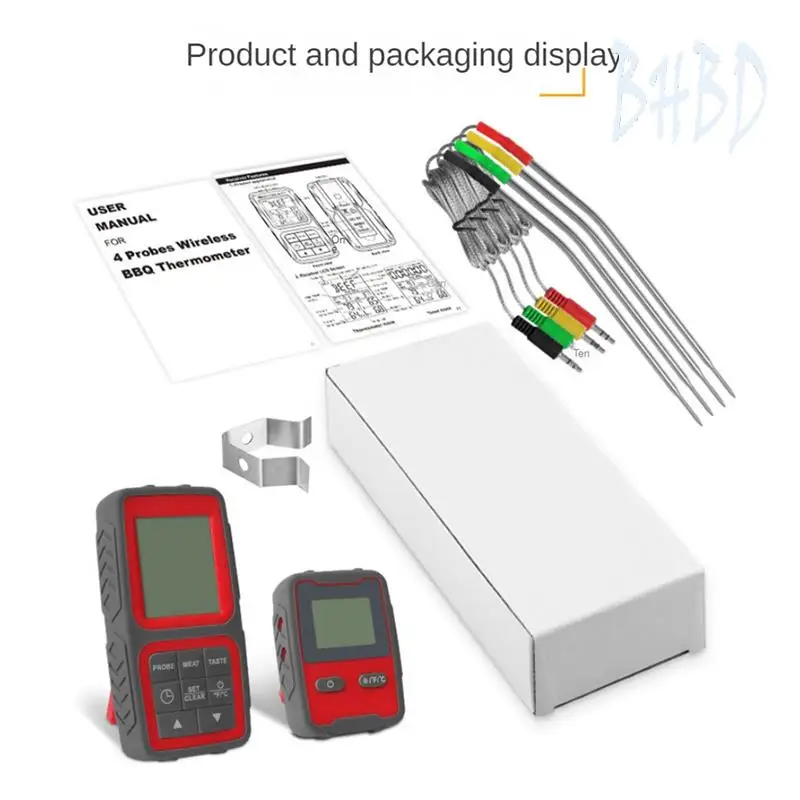 

BHBD-Wireless Meat Thermometer For Grilling And Smoking With Four Meat Probe Kitchen Timer Digital Cooking Food Thermometer