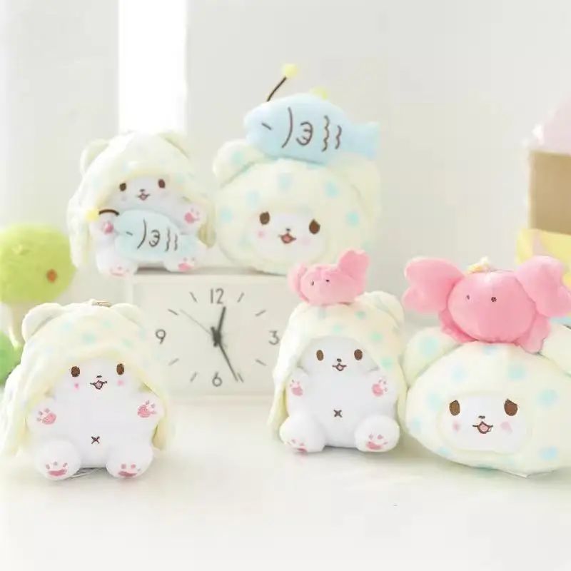 Genuine Sanrio Marumofubiyori Bear Cinnamoroll Plush Toys Keychain Kawaii Small Pendant Keyring Kids Stuffed Toys Birthday Gifts