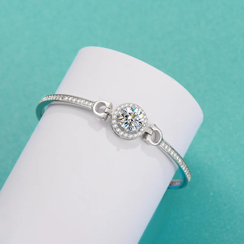 1.0 Cttw Platinum Pt950 White Moissanite Bracelet For Women 18K Gold Diamond Bangle with GRA Certificate Jewelry
