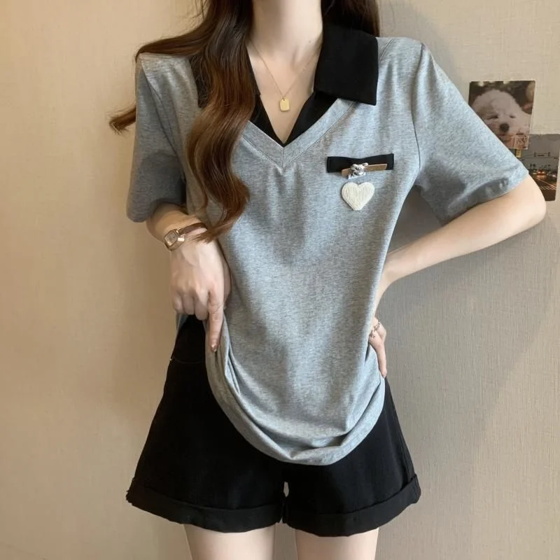 

plus Size 300 Pou Fat MM Korean Sweet Sle ort Sve T-irt Summer Meat Conceal Anti-Aging Women's Clothing Top