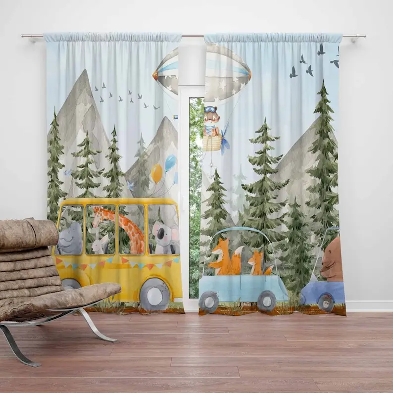 Transport Animal Curtains Hot Air Balloon Kids Bedroom Black Out Nursery Decor Baby Room Curtains Living Room Curtain