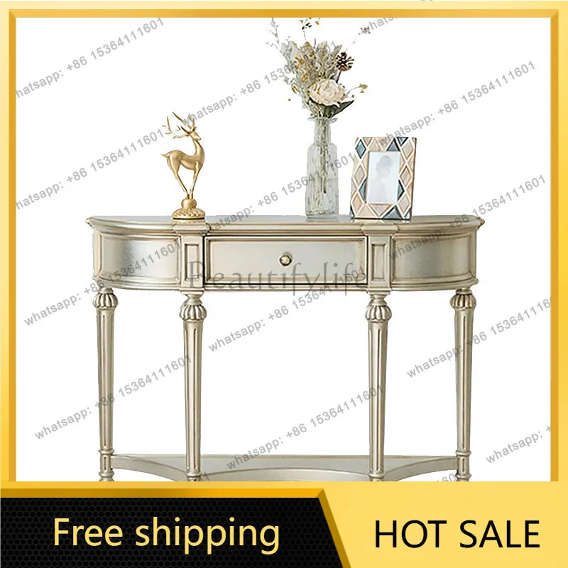 XX. Light luxury semi-round entrance cabinet, high-end entrance aisle, solid wood entrance table