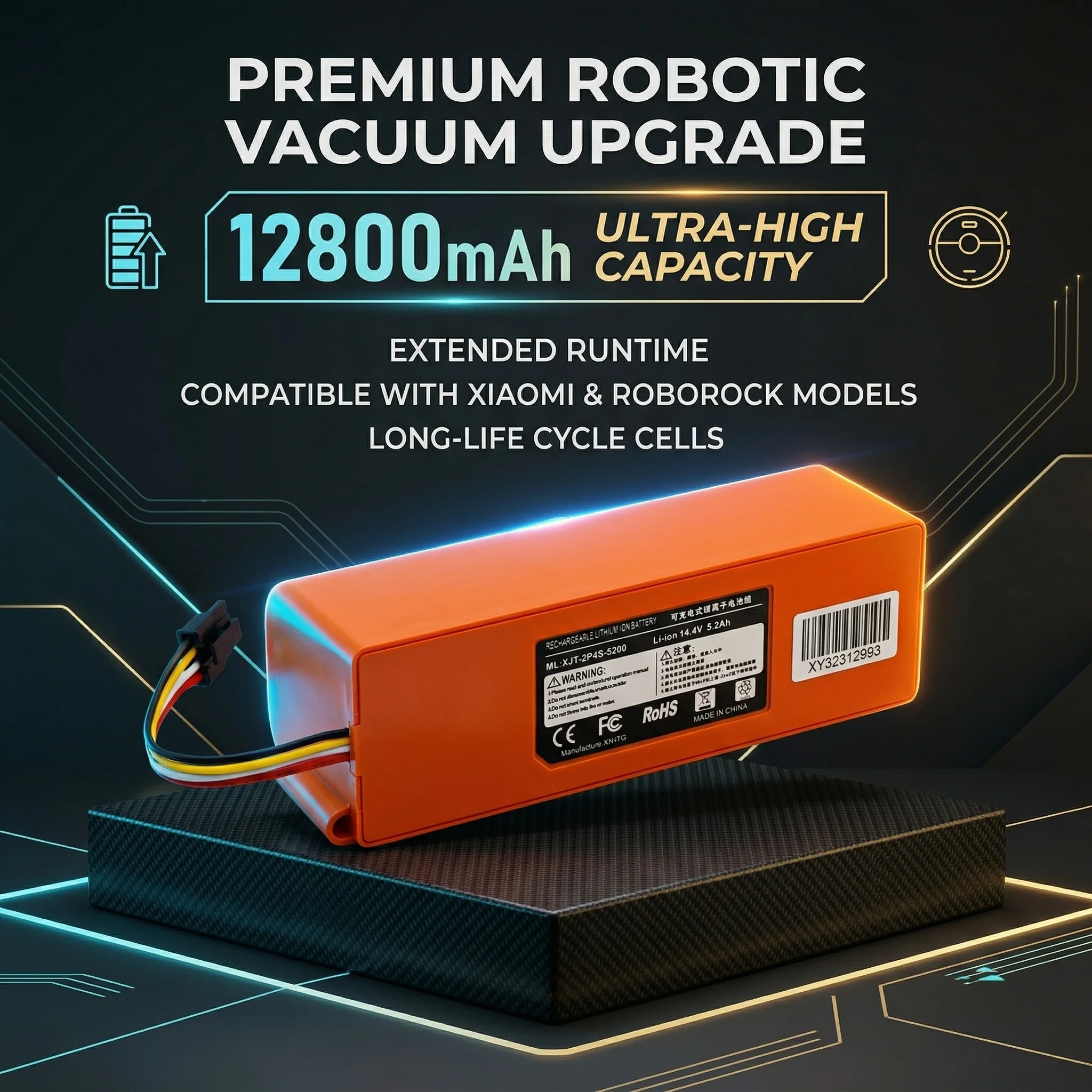 14,4V Staubsauger-Akku-Ersatz für Xiaomi Roborock S50 S51 S55 T60 E352-00 S502-00 C10 E20 E35 SC Batterien 12800mAh