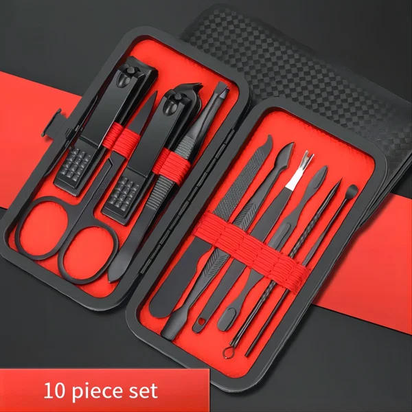 Professional 10-Piece Manicure Kit Black Nail Clippers with Travel Case Complete Grooming Set for Home Use