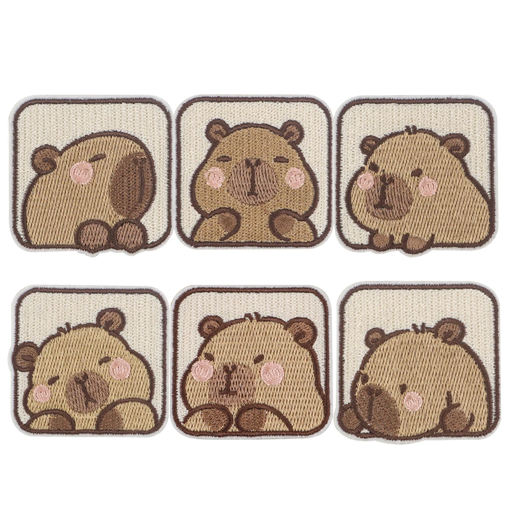 Kawaii Capybara DIY Embroidered Iron On Patches Badges Patchwork Sewing Applique Jacket Backpack Badges