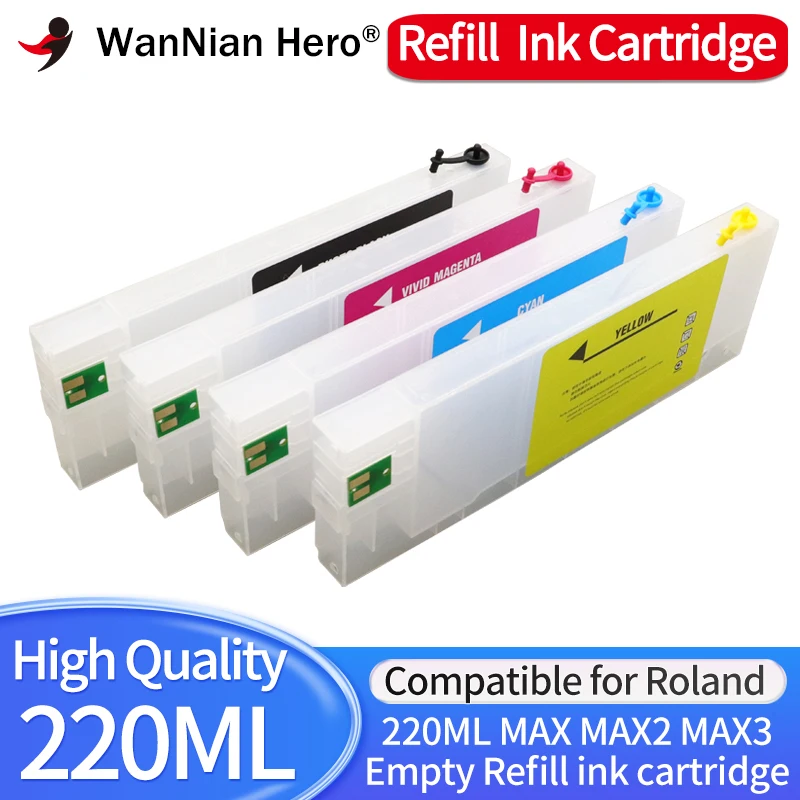220ML ECO-SOL MAX2 MAX3 MAX Refillable ink Cartridge With permanent chip For Roland BN-20 RS-640 xc540 VS-640 VS420 VS300 SP300V