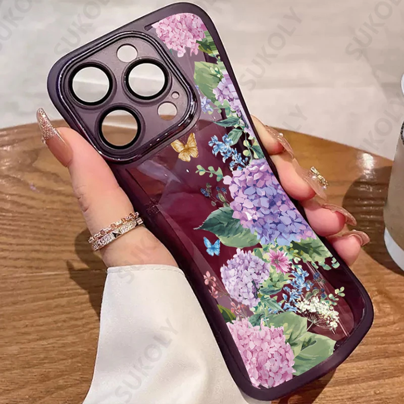 Flower Soft Silicone Phone Case For iPhone 15 Pro Max 14 13 12 Pro Max 11 Lens Camera Protection ShockProof Bumper Back Cover