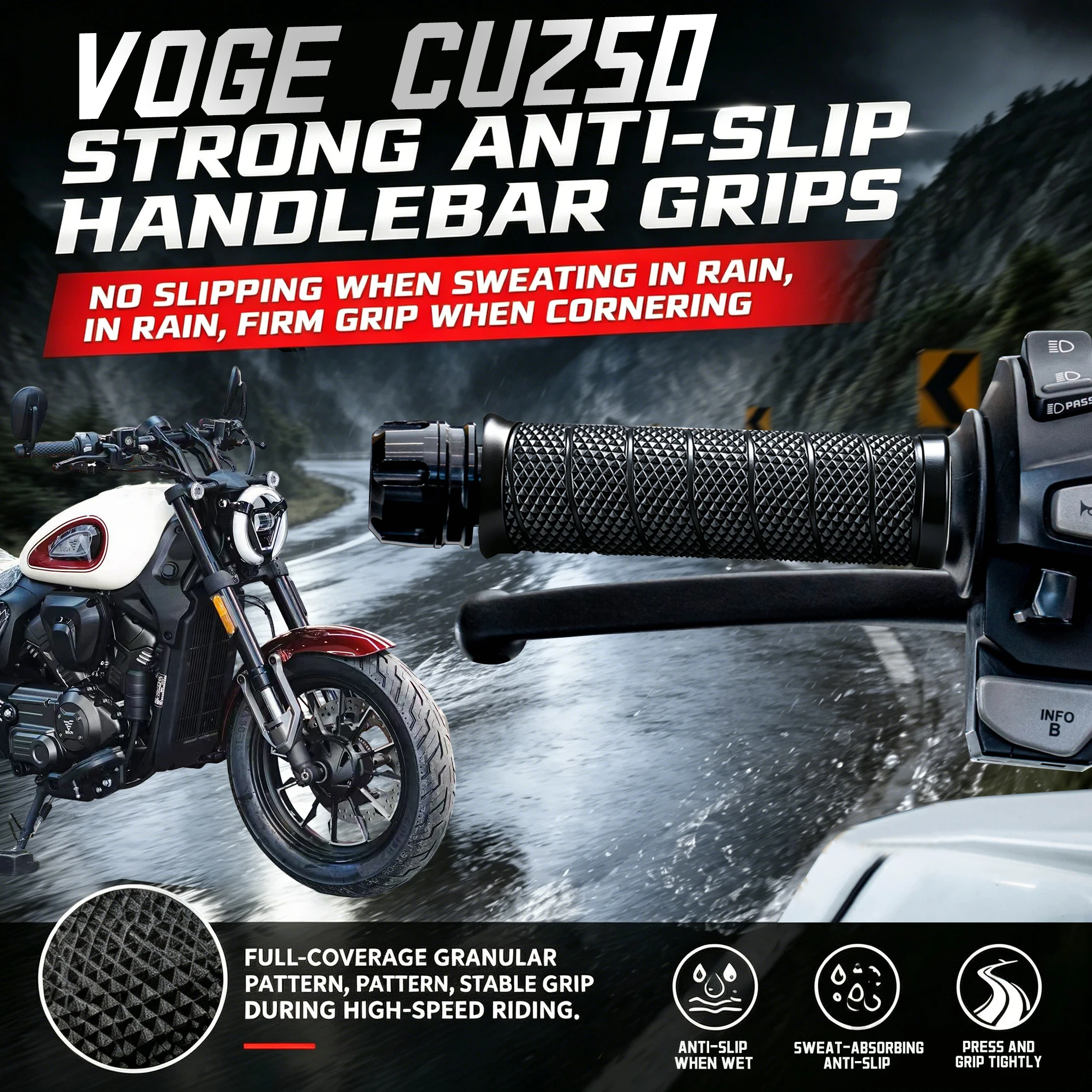 Suitable For Voge Cu250 Riding: Strong Anti-Slip, Anti-Fall, Wear-Resistant, Shock-Absorbing, Thickened Motorcycle Handlebar Glo