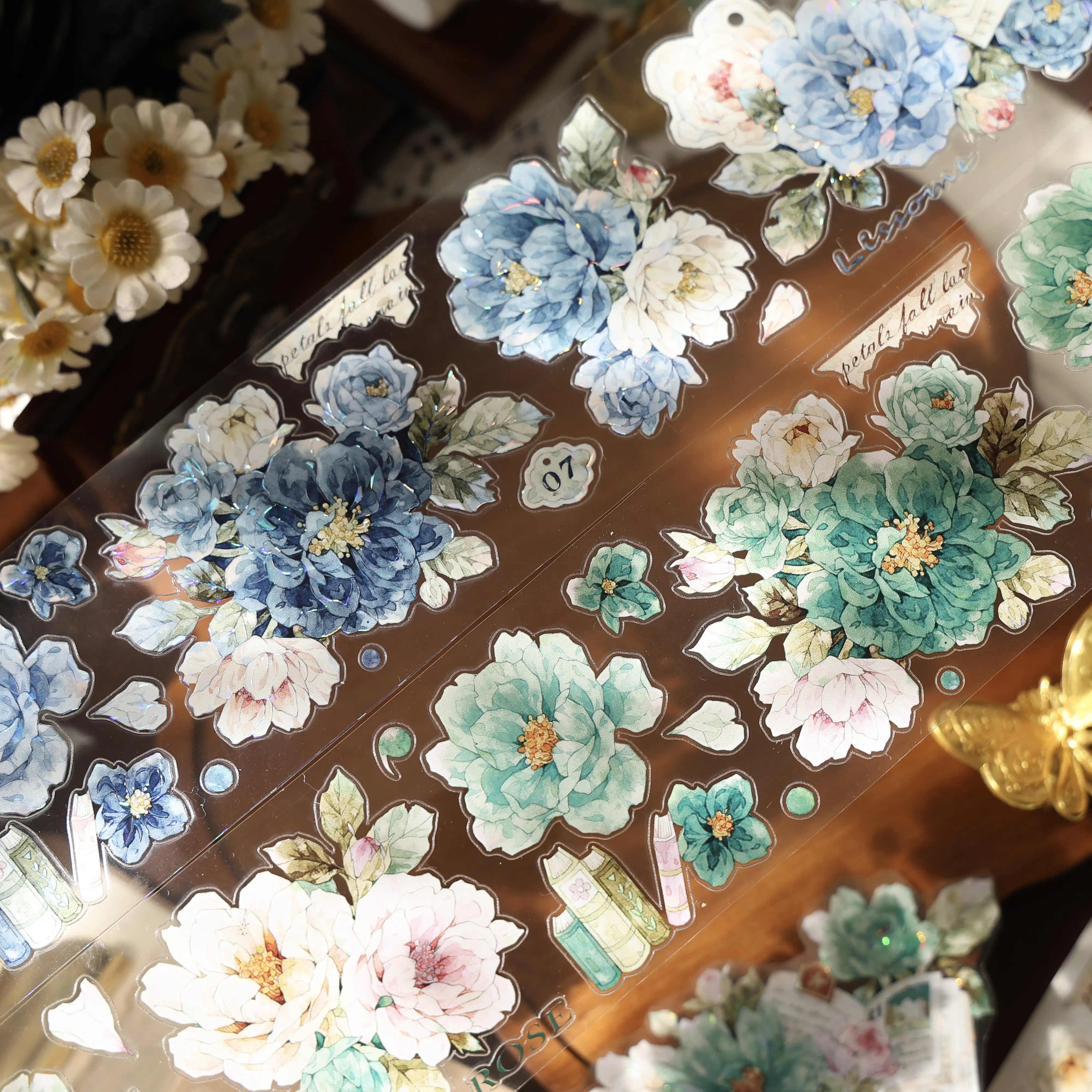 

Декоративная лента-стикер YiEr Studio Vintage Painting Dream Blue Green Flower Washi PET для планирования, творчества, скрапбукинга и декора