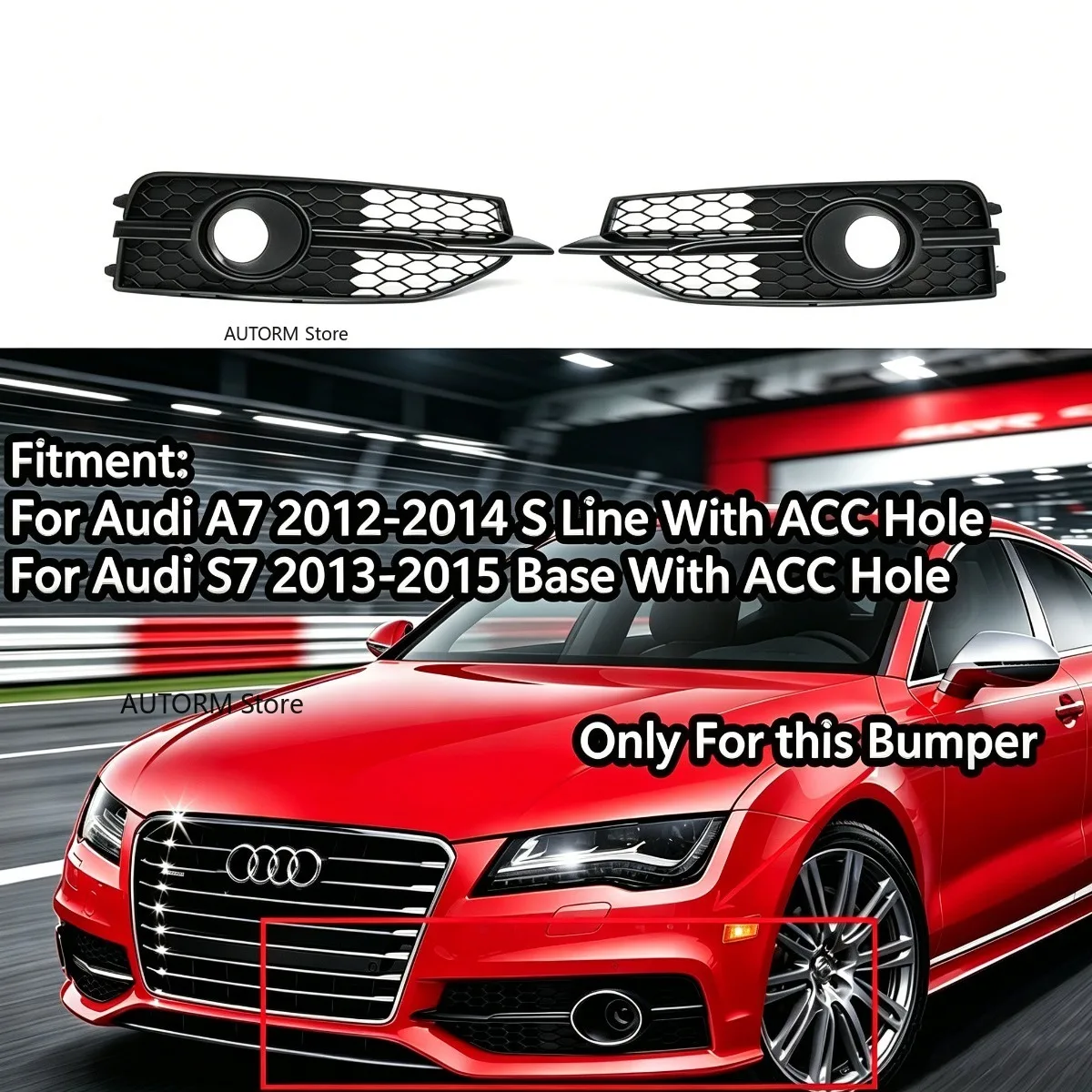 

Pair Front Bumper Fog Light Grill Mesh Cover Racing Grills With ACC Hole For Audi A7 SLINE S7 4G C7 S-Line 2012 2013 2014 2015