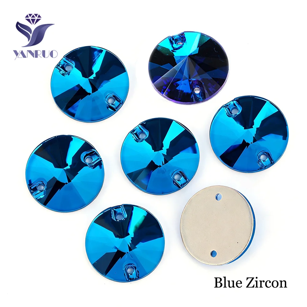 YANRUO Blue Zircon Charm Sew On Stones Glass Crystal Rhinestones Flat Back Rhinestones Diy Gems Needlework Applique For Wedding