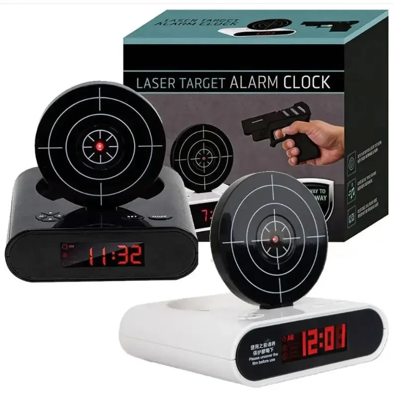 Lazy Man Table Clock, Snooze Mode Wake Up Clocks, Fun Pistol Shooting Gun Target Digital LED Alarm Clock, Shooting LCD Display