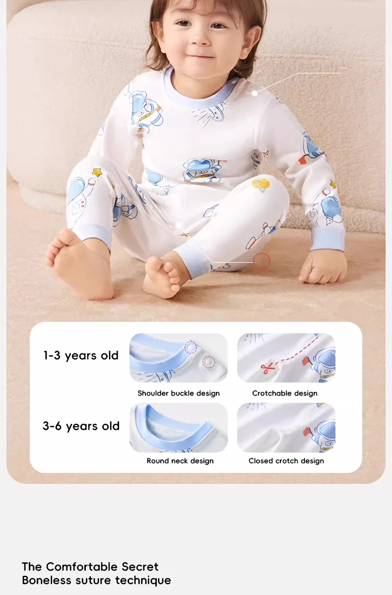 AIBEDIAL Baby-Pyjama-Set für Jungen, Herbst und Winter, langärmelig, hoch tailliertes Outfit, weicher Boden, Unterwäsche, zweiteilige Nachtwäsche für Kleinkinder – Detail 10