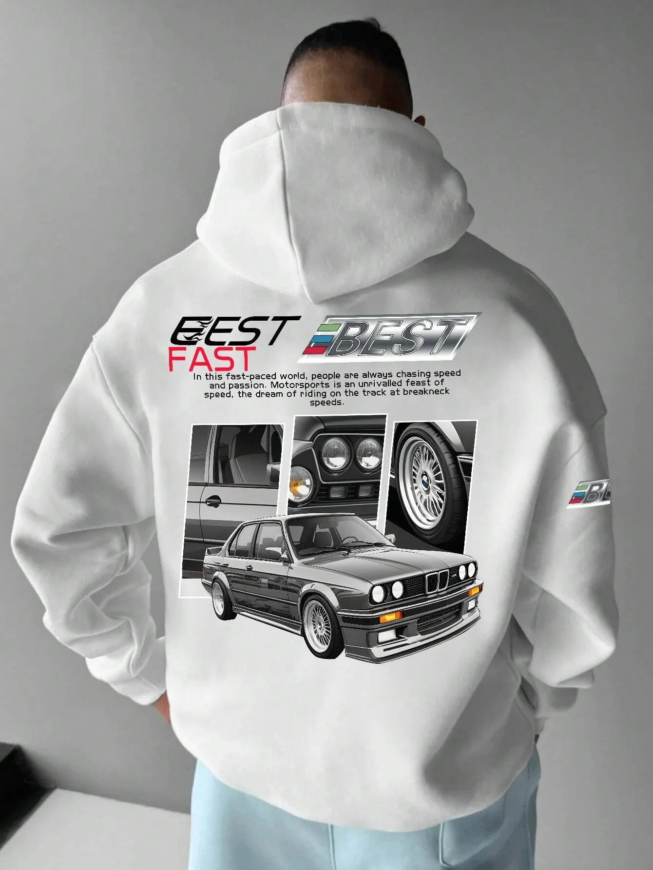 Autumn And Winter Men\'s Pure Cotton Hoodie Car Print Fashionable Street Couple Clothing Loose Size Warm Casual Sports Pullover