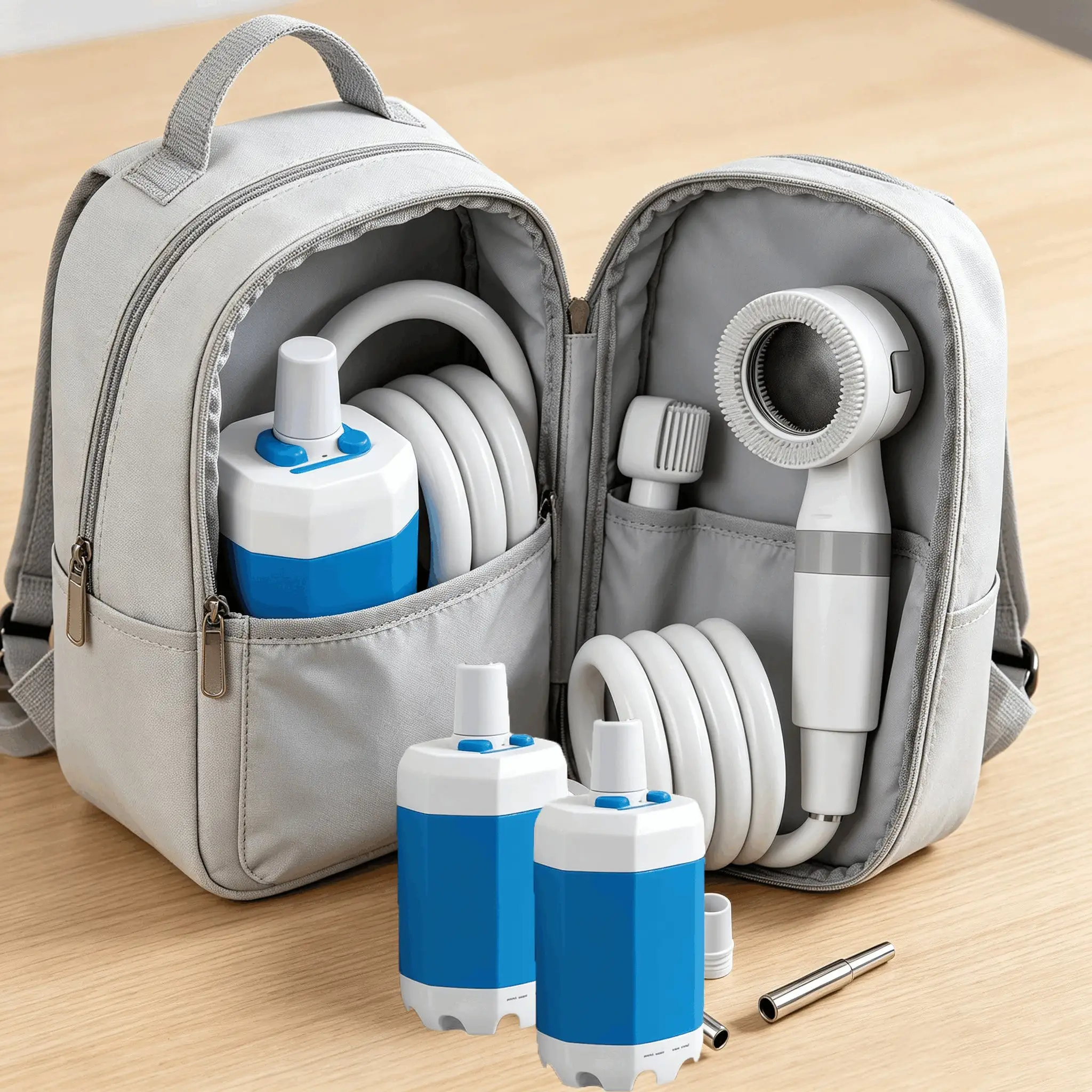 Portable Handheld Rechargeable Outdoor Shower for Car Trunk Travel 2 Water Flow Modes USB Charging Mesh Bag Included